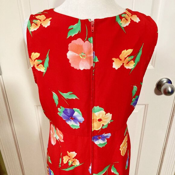 KATHIE LEE Red floral print long dress ~ Vintage SMALL MEDIUM maxi sundress - Picture 14 of 15
